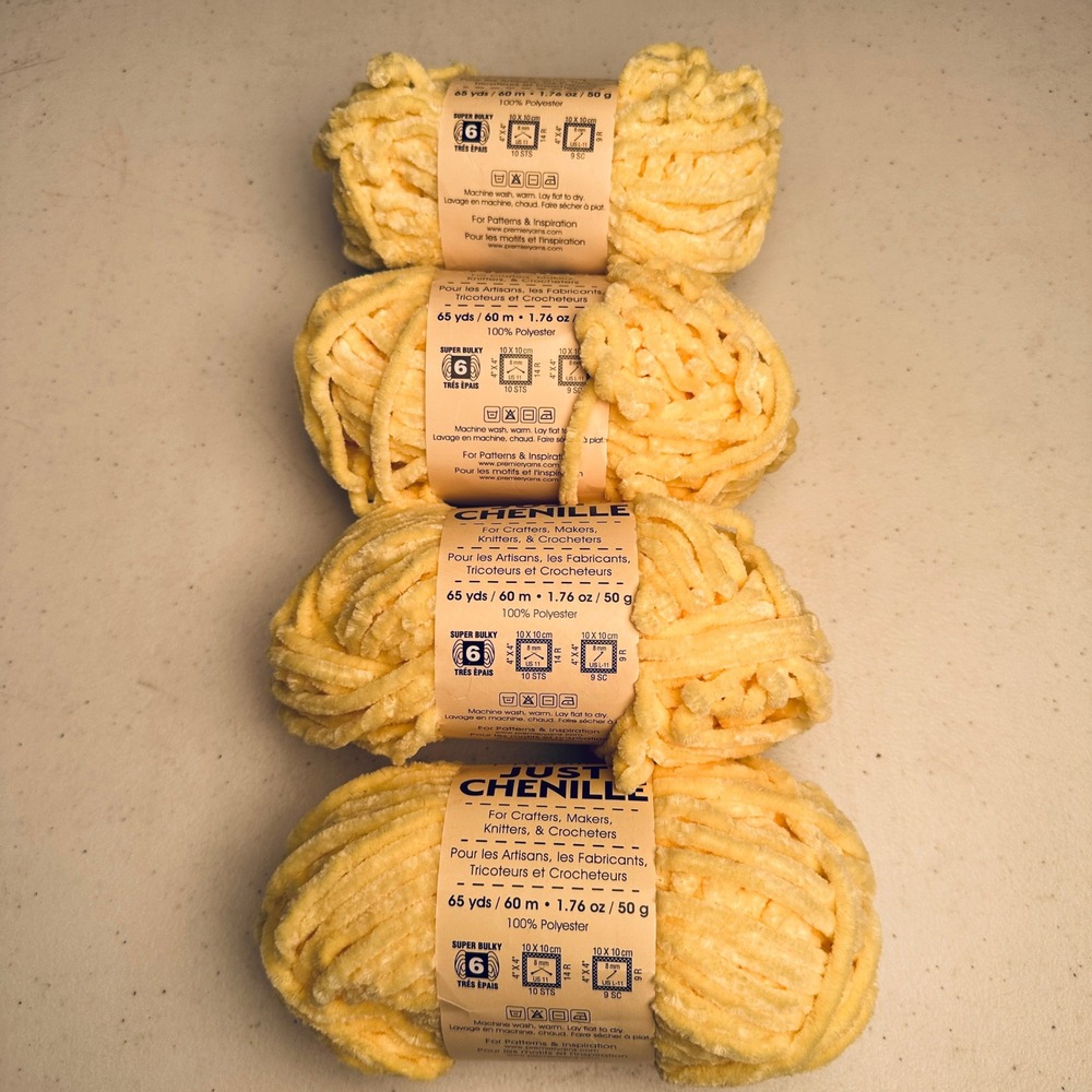 Premier Just Chenille Yellow Yarn 4 Skeins Super Bulky Polyester Matching Lot# - Picture 2 of 4